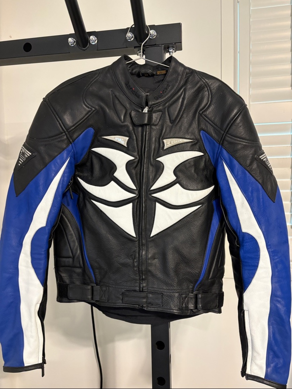 Hein Gericke Men's Black Blue White Leather Performance Motorcycle Jacket
